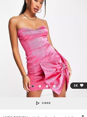 ASOS Strapless Hot Pink Satin Mini Dress with Side Bow